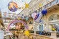 Moscow, Russia - November 21, 2019: Christmas interiors of GUM State Department Store on Red square. GUM is a popular touristic