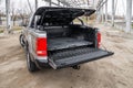 Moscow Russia - 19 November 2019 closeup view on enclosed cab with open cargo area of volkswagen amarok pickup truck.