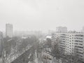 MOSCOW, RUSSIA - November 12, 2021: Heavy snow in the living area