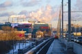 smoke in Moscow at sunset