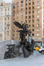 Moscow, Russia - November 2. 2017. Monument to Kalashnikov, designer of AK-47 on Oryzheyny lane. Royalty Free Stock Photo