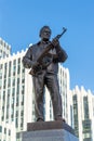 Moscow, Russia - November 2. 2017. The monument to M. Kalashnikov, designer of AK-47 on Oryzheyny lane. Royalty Free Stock Photo