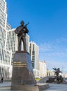 Moscow, Russia - November 2. 2017. The monument to M. Kalashnikov, designer of AK-47 on Oryzheyny lane. Royalty Free Stock Photo