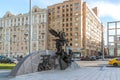 Moscow, Russia - November 2. 2017. Monument to Kalashnikov, designer of AK-47 on Oryzheyny lane. Royalty Free Stock Photo