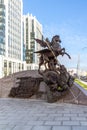 Moscow, Russia - November 2. 2017. Monument to Kalashnikov, designer of AK-47 on Oryzheyny lane. Royalty Free Stock Photo