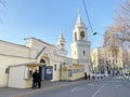 Moscow, Russia, November, 22, 2019. People walking near Ioanno-Predtechensky women monastery in Maly Ivanovsky lane Royalty Free Stock Photo