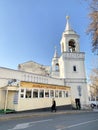 Moscow, Russia, November, 22, 2019. People walking near Ioanno-Predtechensky women monastery in Maly Ivanovsky lane Royalty Free Stock Photo