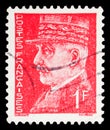 Postage stamp printed in France shows Marshal Philippe Petain, Richelieu Battleship Aeronavale military post serie, circa 1941