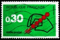 Postage stamp printed in France shows New postcode, Introduction of postal code system serie, circa 1972