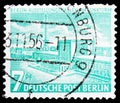 Postage stamp printed in Germany shows Exhibition halls at the radio tower, Berlin buildings serie, circa 1954