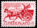 Postage stamp printed in Netherlands shows Mailcoach, 19th Century, Stamp Day serie, circa 1943
