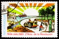 Postage stamp printed in Nicaragua shows Construction, Second Anniverary of revolution serie, circa 1981