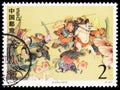 Postage stamp printed in Republic of China shows Shi Xiu Jumped down from floor, The Outlaws of the Marsh - A Literary Masterpiece