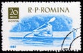 Postage stamp printed in Romania shows Kayaking, Boat sports serie, circa 1962