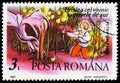 Postage stamp printed in Romania shows The Strong Youth and the Golden Apples, 100th Birthday of Petre Ispirescu serie, circa 1987