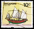 Postage stamp printed in Singapore shows Fujian junk, Ships serie, circa 1980