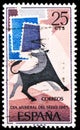 Bull and stamps on shades of purple, World Stamp Day serie, circa 1965