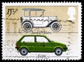 Postage stamp printed in United Kingdom shows Austin 'Seven' and 'Metro', British Motor Cars serie, circa 1982