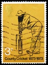 Postage stamp printed in United Kingdom shows Sketch of W.G. Grace, by Harry Furniss, 3p, County Cricket serie, circa 1973