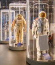 Moscow, Russia - November 28, 2018: Russian astronaut spacesuits in Moscow space museum. Soviet cosmonaut or astronaut