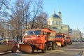 Moscow, Russia, November, 22, 2016. Special machinery of `Avtodor` on the square of Nikitskiye gates in Moscow