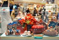 Moscow, Russia, November 2019: tableware shop Window: a set of bright plates, cups in the Mexican style, the inscription La vida,