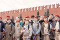 Young patriotic youth is in the front row on the Parade in Moscow.