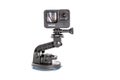 Moscow, russia - Novemner 11, 2020: new flagship action camera gopro hero 9 black on original accessory mount tripod. isolated on Royalty Free Stock Photo