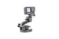 Moscow, russia - Novemner 11, 2020: new flagship action camera gopro hero 9 black on original accessory mount tripod. isolated on Royalty Free Stock Photo