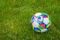 Moscow, Russia, October 7, 2018: Adidas UEFA Nations League, official match ball Glider on the grass, banner Royalty Free Stock Photo
