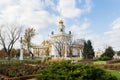 Moscow, Russia - October 05, 2019: Central pavilion at VDNH in the Soviet style. Autumn Sunny day