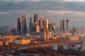 Golden autumn in the city. High-rise buildings from a height. Royalty Free Stock Photo