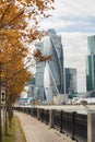 Moscow, Russia - October 05, 2019: Moscow City skyline. Moscow International Business Centre at day time with Moskva river. Royalty Free Stock Photo