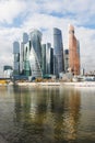 Moscow, Russia - October 05, 2019: Moscow City skyline. Moscow International Business Centre at day time with Moskva river. Royalty Free Stock Photo