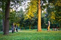 A couple playing badminton in Tsaritsyno park