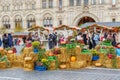 Moscow, Russia - October 08, 2019: Decorative installation of vegetables and plants on the traditional festival Golden Autumn on