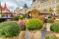 Moscow, Russia - October 08, 2019: Decorative installations of the traditional festival Golden Autumn on Red Square in Moscow at