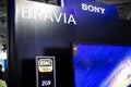 Moscow, Russia - October 04, 2019: first 8k TV set Sony bravia ZG9 MASTER Series, android, x1 ultimate, backlight master