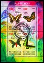 Four postage stamps printed on Ivory Coast from the Butterflies serie, circa2013