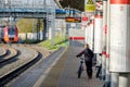 Moscow. Russia. October 4, 2020. A teenage guy walks with a bicycle on the platform of the railway station