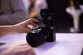 Moscow, Russia - October 04, 2019: new fulframe mirrorles camera sony alpha a7 r III.