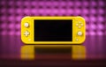 MOSCOW, RUSSIA - October 08, 2019: Nintendo Switch Lite is Nintendo`s latest entry into handheld gaming. Priced at $199.99