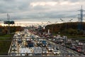 MOSCOW, RUSSIA-OCTOBER 4, 2019: Ordinary traffic jam on Fridays on the Moscow Ring Road