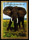 Postage stamp printed in Ajman (United Arab Emirates) shows African Elephant (Loxodonta africana), Mammals, large format serie, Royalty Free Stock Photo