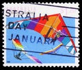 Postage stamp printed in Australia shows Delta flying - Hang Gliding ( Sport ), Sports serie, 1.20 $ - Australian dollar, circa