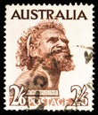 Postage stamp printed in Australia shows Aborigine, toned paper, Definitives serie, circa 1957 Royalty Free Stock Photo