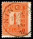 Postage stamp printed in Belgium shows Figure, Standing lion serie, 1 c - Belgian centime, circa 1912