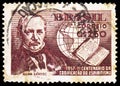 Postage stamp printed in Brazil shows Allan Kardes, The 100th Anniversary of the Spiritualism Code serie, circa 1957