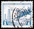 Postage stamp printed in Chile shows Aircraft and drilling rigs, Planes, new currency serie, circa 1962