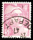 Postage stamp printed in France shows Marianne type Gandon, Marianne serie, circa 1946